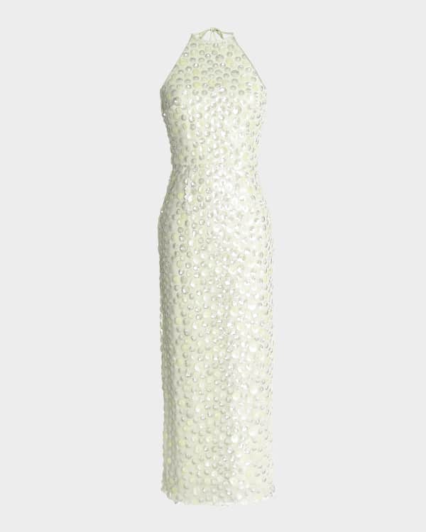 St. John Chevron Sequin Knit Mock-Neck Midi Dress | Neiman Marcus