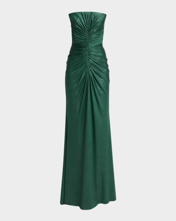 Alberta Ferretti Mikado Silk Tiered Bow Strapless Gown
