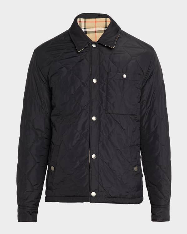 BURBERRY ハッカファスナ付きフレイトヘムフリツキルト Burberry Men's Diamond Quilted Overshirt | Neiman Marcus