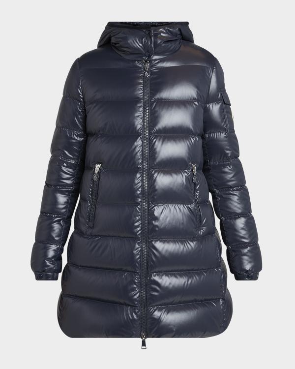 Moncler Flammette Hooded Long Down Jacket | Neiman Marcus