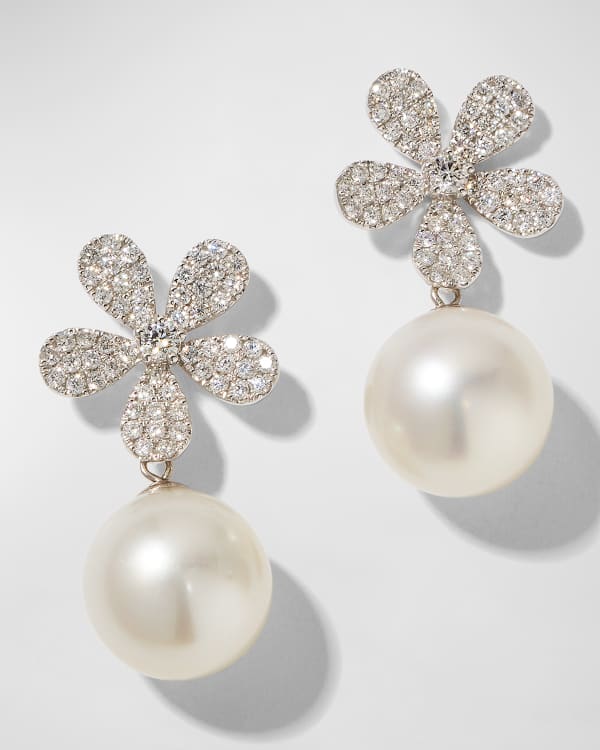 Kiki McDonough Pearls 18k White Gold Diamond Pear Drop Earrings Neiman Marcus