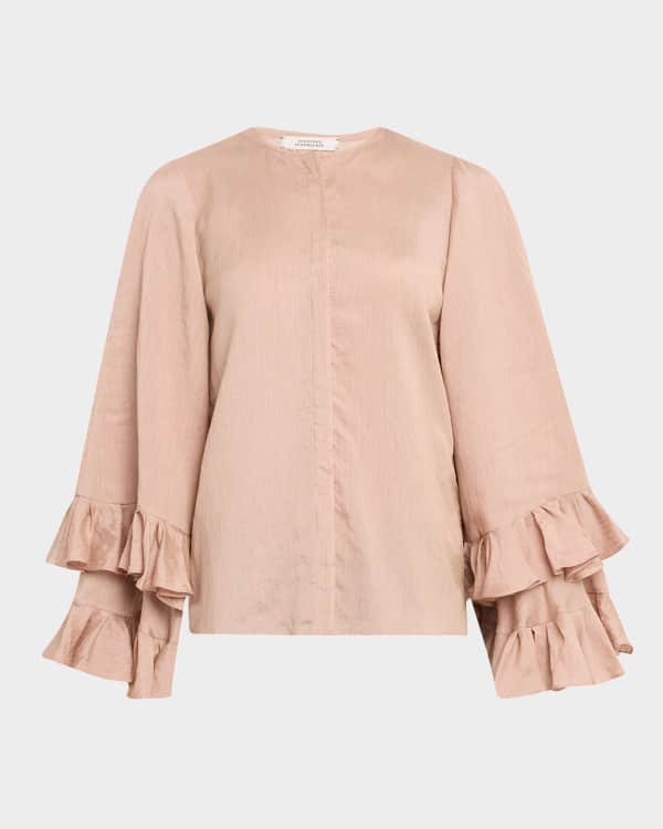 Max Mara Studio Leccio Lace-Trim Ramie Gauze Shirt | Neiman
