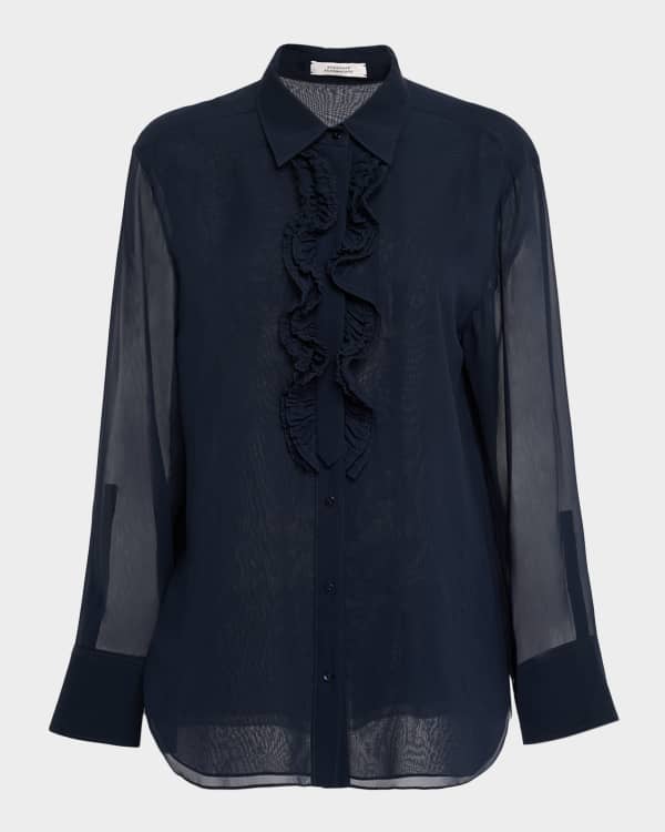 Max Mara Studio Leccio Lace-Trim Ramie Gauze Shirt | Neiman