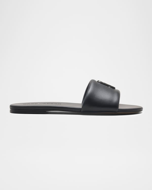 VALENTINO GARAVANI ロゴ Roman Stud レザー スライドサンダル Flat Roman Stud Calfskin Slide Sandal for Woman in Black