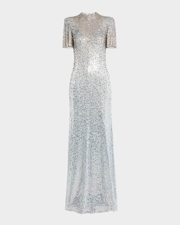 Jenny Packham クリスタルティアラ Jenny Packham Ines Crystal Sequined Flare-Sleeve Gown