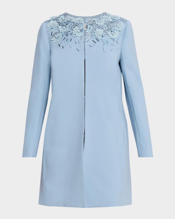 Oscar de la Renta Peplum Orchid Applique Wool Tweed Jacket