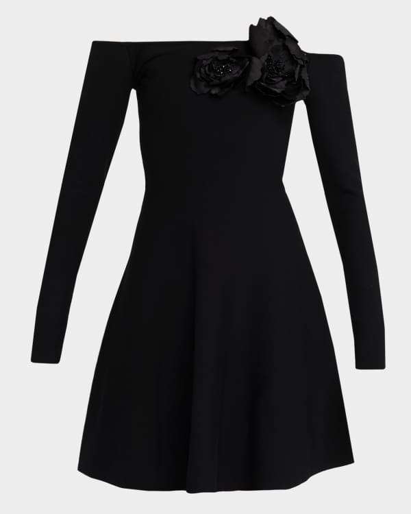One Shoulder Cape Detail Stretch Wool Mini Dress