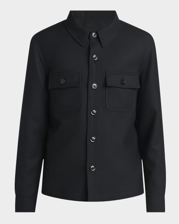 Brunello Cucinelli Men's Wool Flannel Overshirt | Neiman Marcus