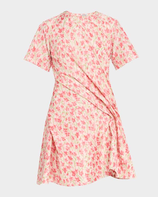 Stella McCartney Poppy-Print Short-Sleeve Ruffle Mini Dress