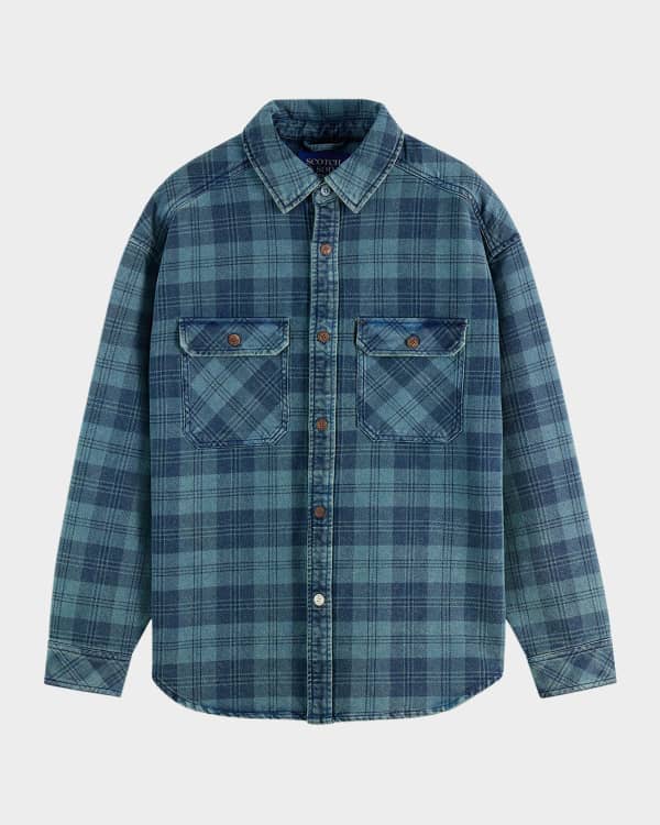 Scotch & Soda Men's Brushed Check Overshirt | Neiman Marcus
