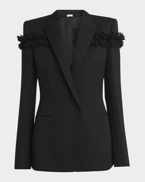 McQueen Peak Shlouder Blazer Jacket with Floral Crystal