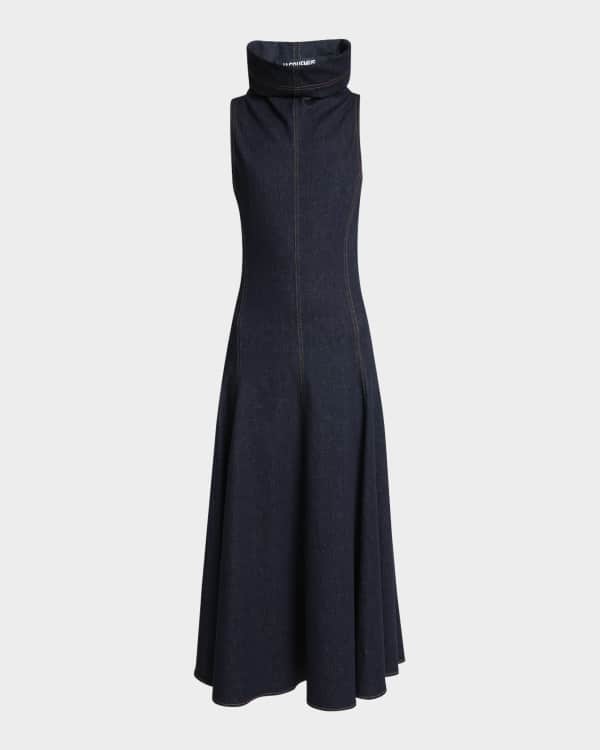 Jason Wu Topstitch Sweetheart Denim Midi Dress | Neiman Marcus