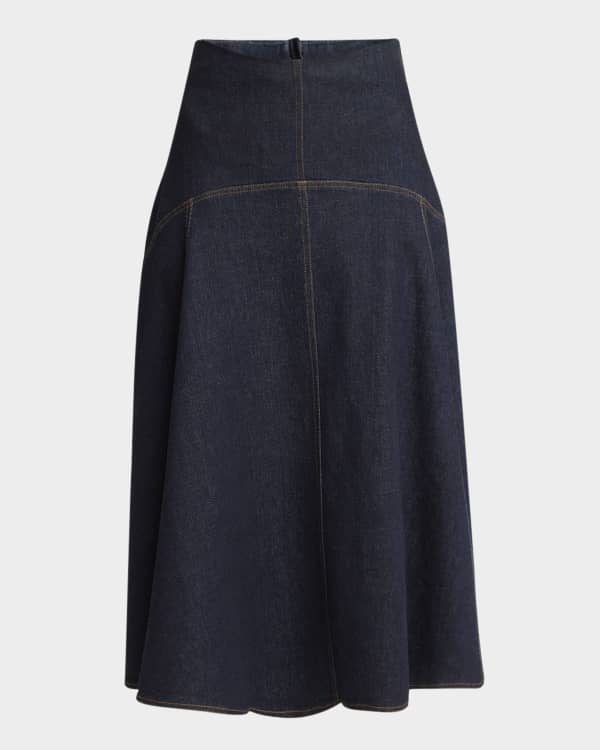 Brandon Maxwell Alix Lace-Inset Pleated Leather Midi Skirt