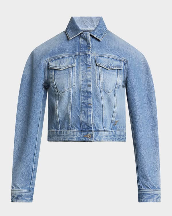 ALAIA Grommet Eyelet Crop Denim Jacket | Neiman Marcus