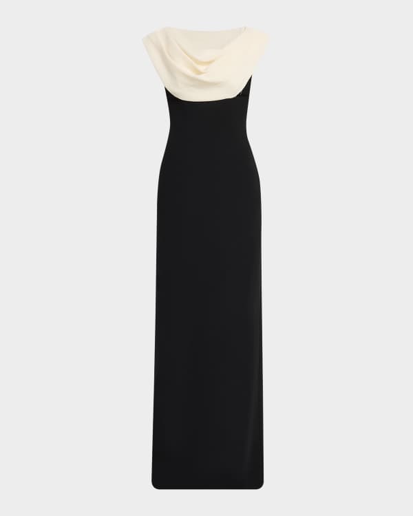 Elie Saab Long-Sleeve Ruffle-Slit Cady Gown | Neiman Marcus