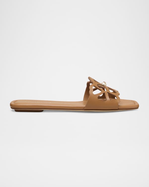 Stuart Weitzman Meadow Metallic Leather Flower Slides