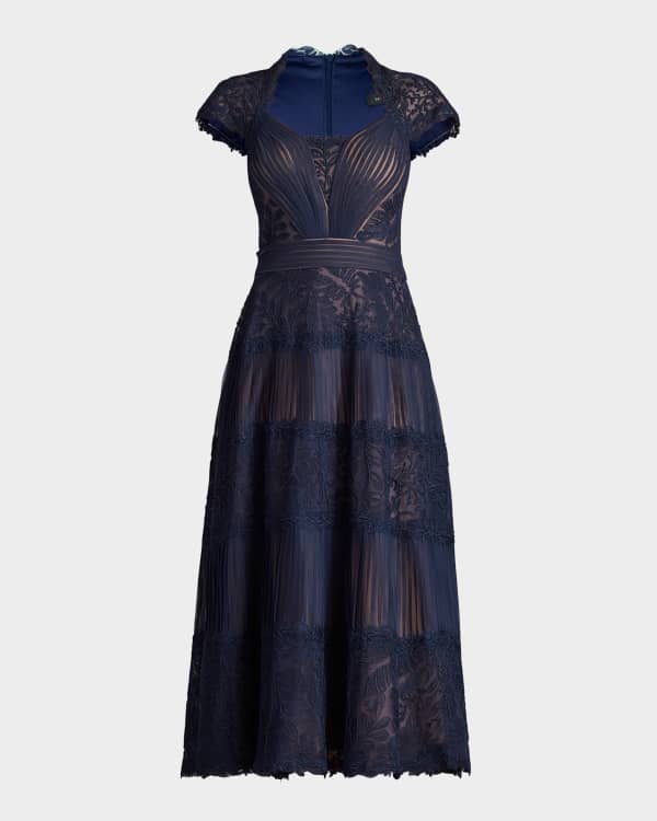Tadashi Shoji One-Shoulder Cape-Sleeve Pleated Chiffon Dress