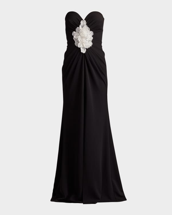 Pleated Off-Shoulder Taffeta & Crepe Gown