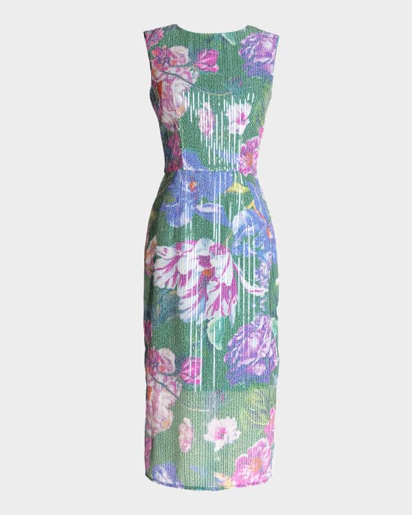 Helena Beaded Floral Applique Midi Dress