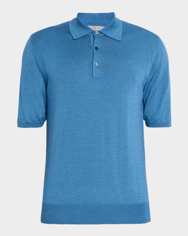 Men's Relais Silk/Cashmere Short Sleeve Buttonless Polo in Ivory