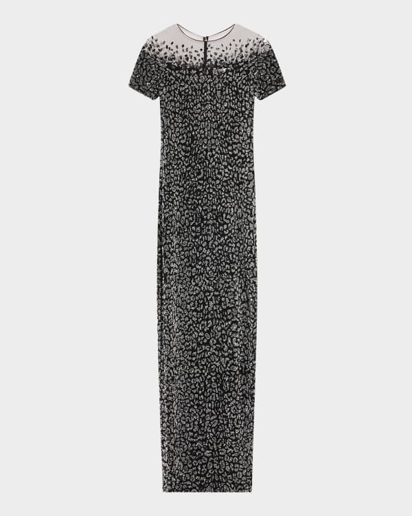 Monique Lhuillier Strapless Metallic Floral Embroidered Tulle Tea-Length  Dress | Neiman Marcus