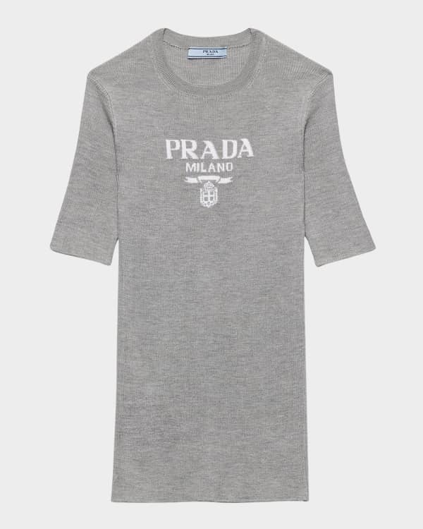 00s PRADA 切り替えデザイン セーター イタリア製 Prada Intarsia Logo Short-Sleeve Cashmere Sweater | Neiman Marcus