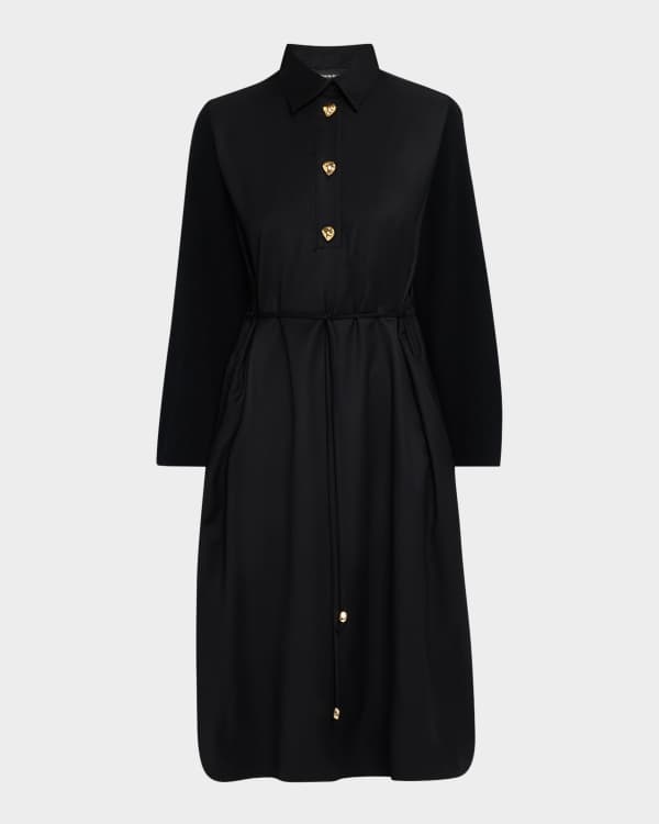 SACAI Pleated-Side Long Button-Front Shirtdress | Neiman Marcus