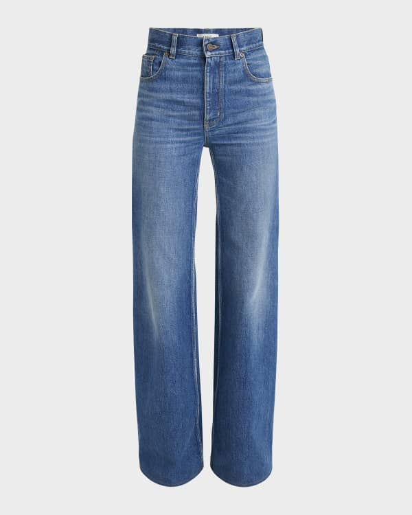 Chloe High-Rise White Denim Wide-Leg Palazzo Pants | Neiman Marcus
