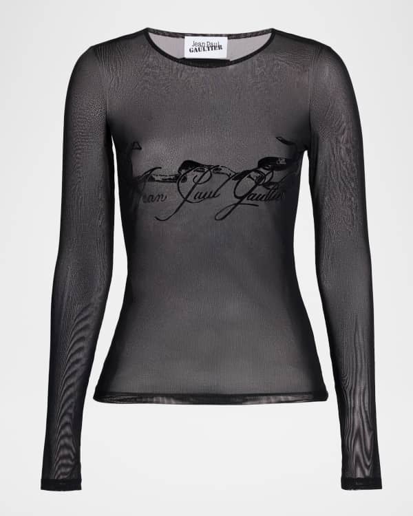 トップス Jean Paul Gaultier black long t-shirt Jean Paul Gaultier Black Flocked Long Sleeve T-Shirt Jean