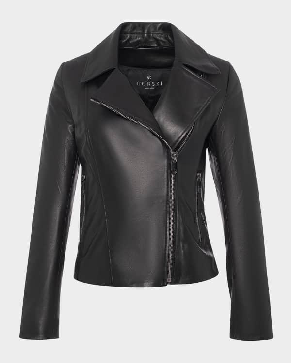Jil Sander Shiny Calf Leather Biker Jacket | Neiman Marcus
