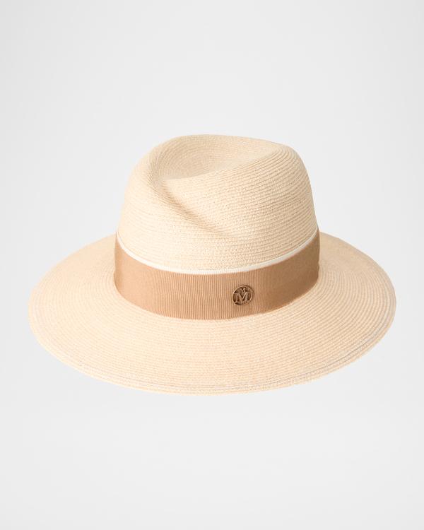 Maison Michel Henrietta Strass Denim Straw Fedora Hat  display picture 2