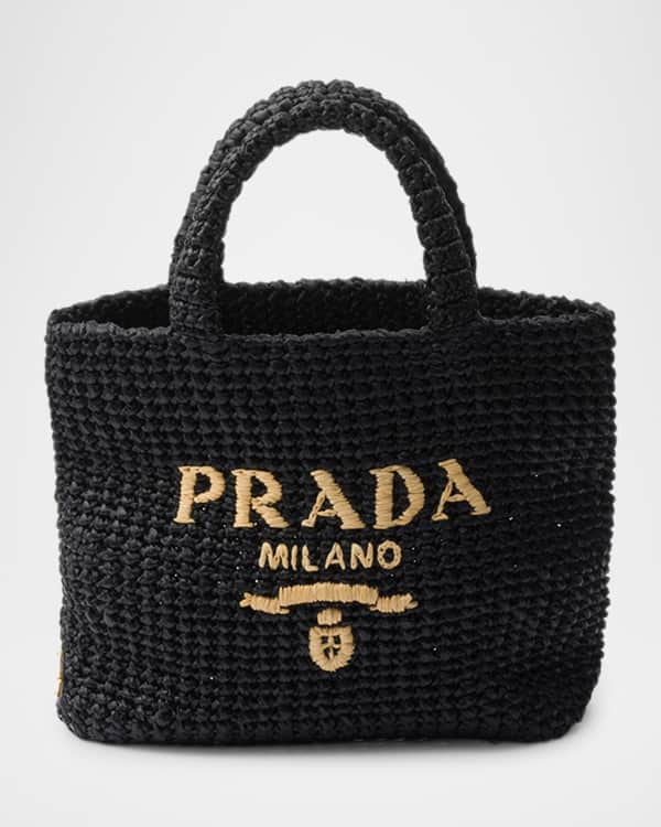 トートバッグ PRADA Crochet logo shopping bag PRADA Logo Embroidered Crochet Tote Bag in Natural | COCOON