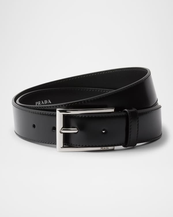 Prada Men's Triangle Logo Leather Belt | Neiman Marcus