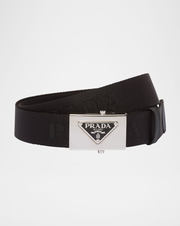 Prada Men's Triangle Logo Leather Belt | Neiman Marcus