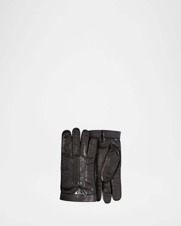 Burberry Men's Exaggerated Check Wool & Leather Gloves