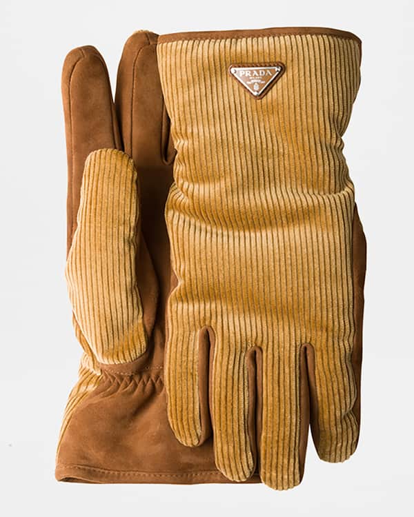 Prada Men's Triangle Logo Leather Gloves | Neiman Marcus
