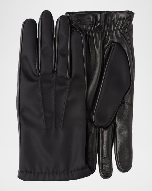 Prada Men's Triangle Logo Leather Gloves | Neiman Marcus