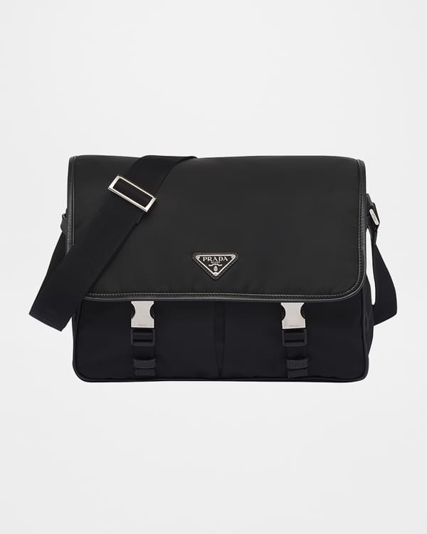Prada Men's Antiqued Leather Zipper Shoulder Bag | Neiman Marcus