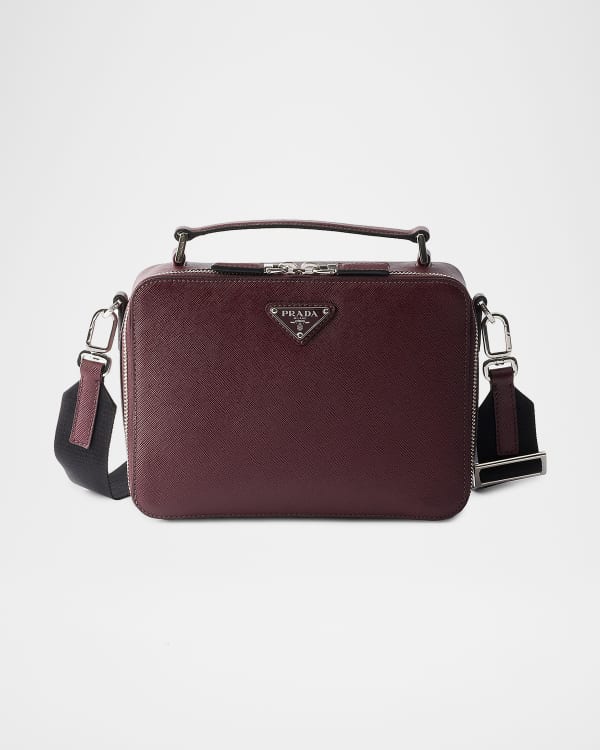 Prada Men's Slanted Leather Shoulder Bag | Neiman Marcus