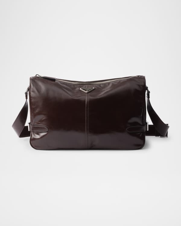 Prada Men's Antiqued Leather Zipper Shoulder Bag | Neiman Marcus