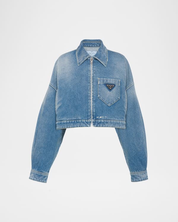 Prada Denim Short-Sleeve Cropped Jacket | Neiman Marcus
