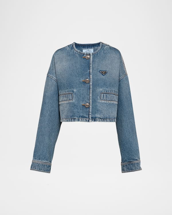 Prada Denim Short-Sleeve Cropped Jacket | Neiman Marcus
