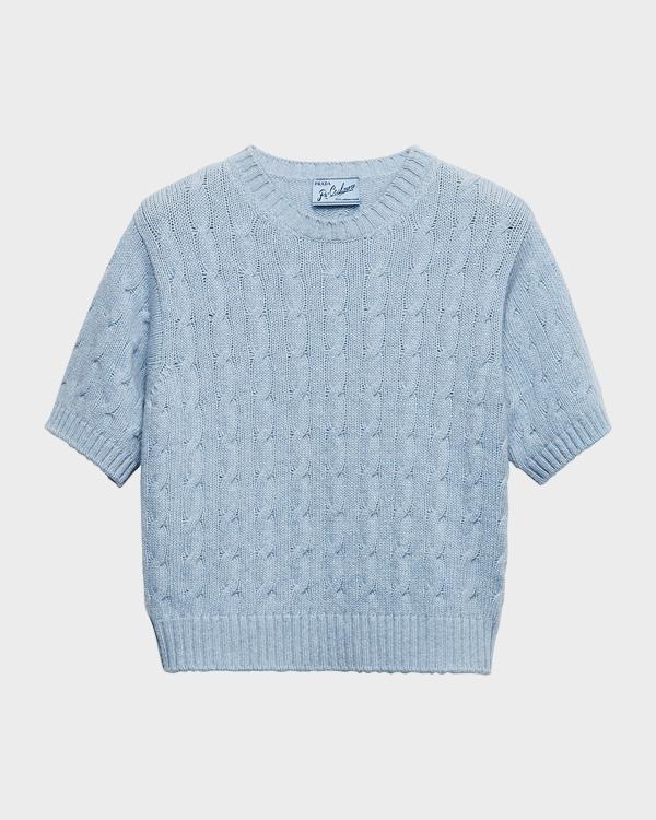 Prada Crewneck Diamond Knit Cashmere Sweater | Neiman Marcus