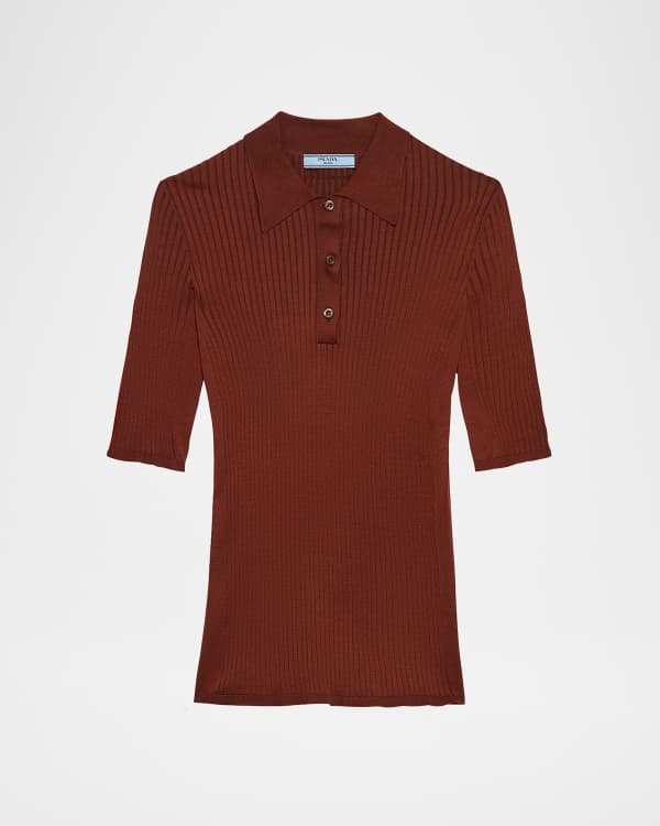 Courreges Rib Knit Short-Sleeve Polo Shirt | Neiman Marcus