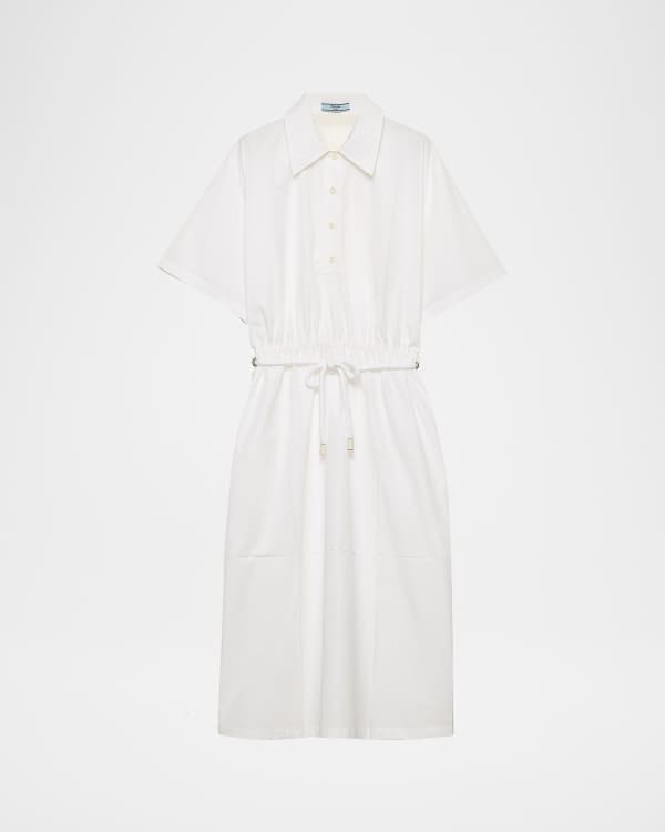 Prada Smocked Canvas Fit-and-Flare Midi Shirt Dress | Neiman Marcus