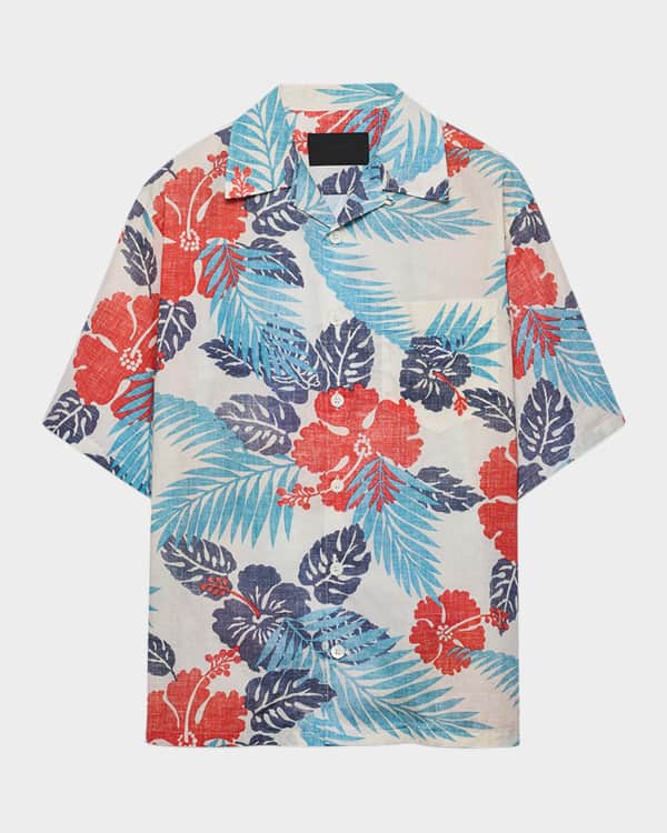 Versace Men's Silk Tresor de la Mer Camp Shirt | Neiman Marcus