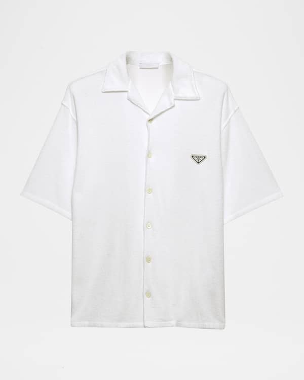 Prada Men's Cotton and Silk Stripe Short-Sleeve Shirt | Neiman Marcus
