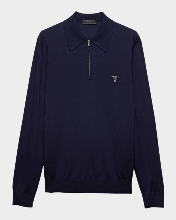 トップス 00s PRADA High gauge polo knit LS Prada Men's Cashmere and Silk Knit Short-Sleeve Sweater | Neiman