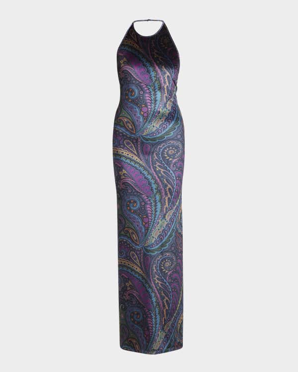 Etro Paisley Crushed Velvet Long-Sleeve Maxi Dress | Neiman