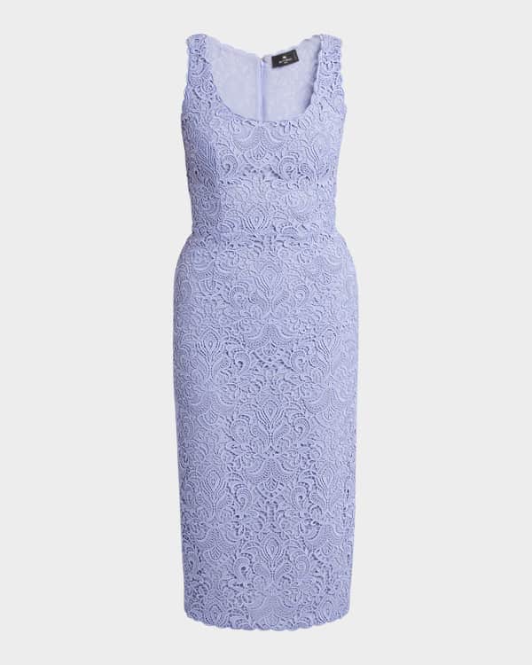 Etro Lace-Overlay Paisley Jacquard Sleeveless Sheath Dress